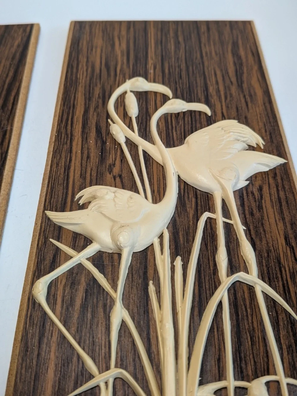 Vintage Bakelite carved Water Fowl on wood Wall Plaques  Set Of 3 Heron Geese